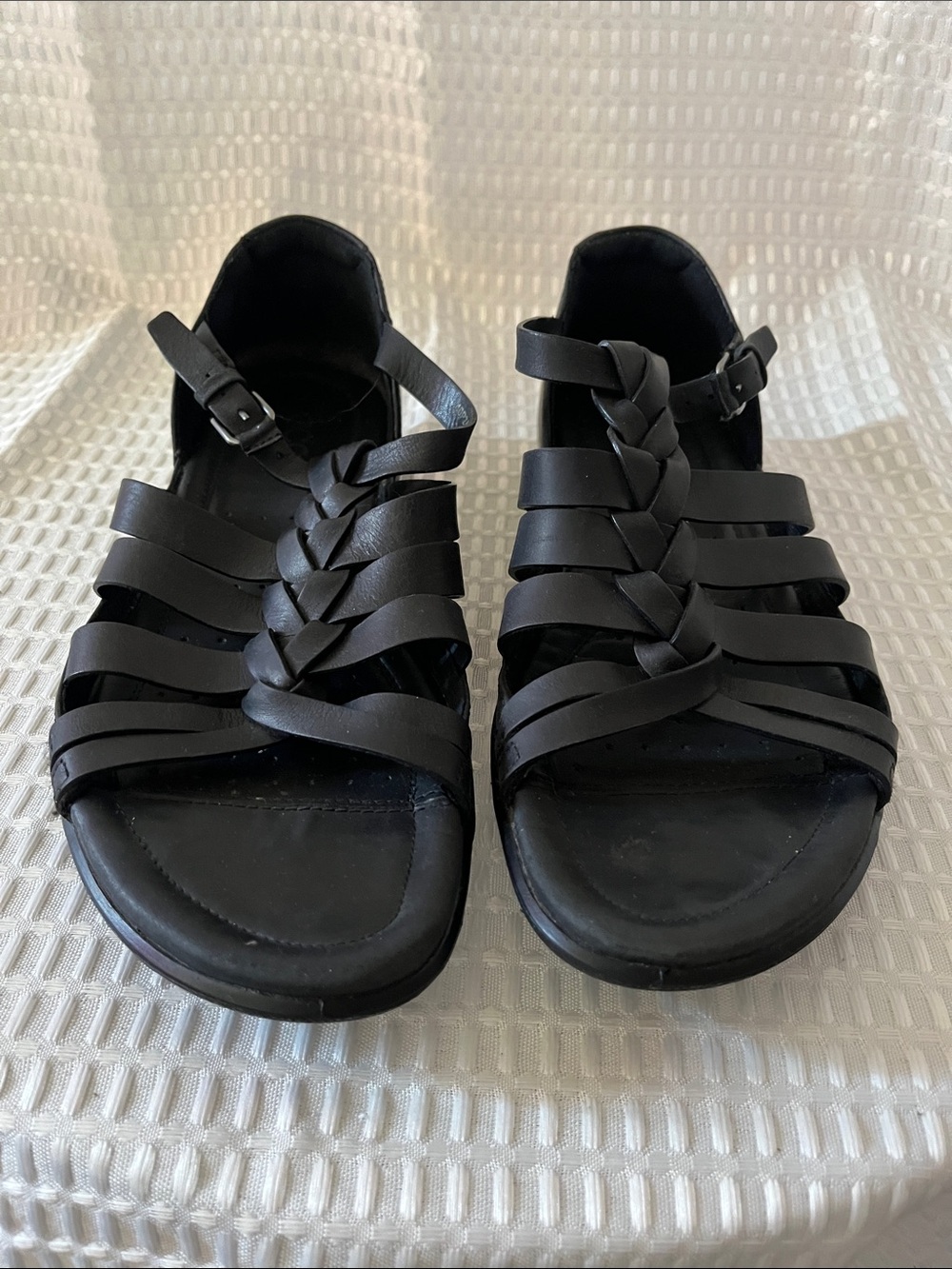 ECCO Black Leather Braided Gladiator Comfort Sandals Women's EU 40 US 9-9.5